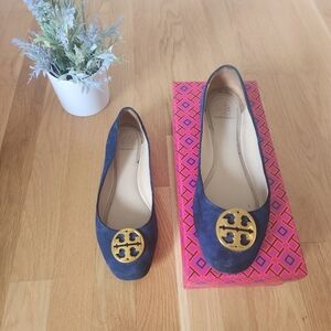 Tory Burch Navy Blue Flats with Gold Emblem